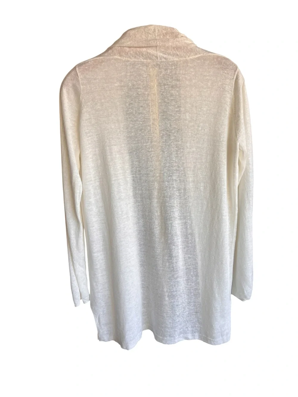 Margaret O'Leary White Open-Front Long Line 100% Linen Cardigan Small